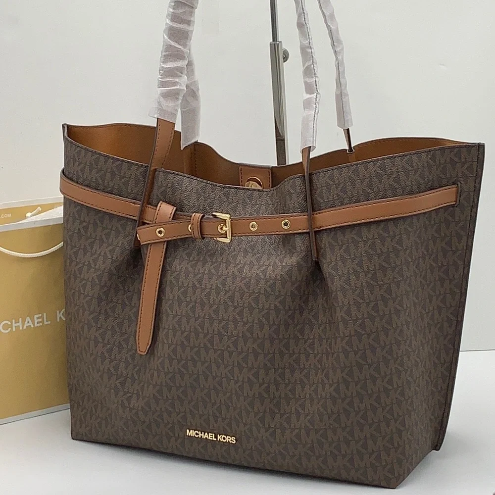 MICHAEL KORS Emilia Large Logo Tote Shoulder Bag COLOR BROWN NWT